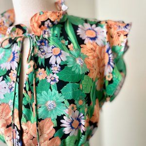Sandro Green and Orange Floral Midi Dress